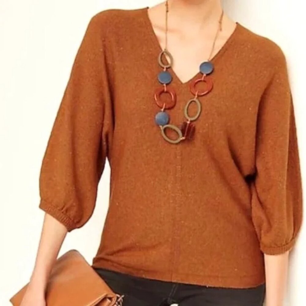 Pure Jill Burnt Orange Dolman Sleeve V-Neck Pullover Knit Sweater Size Small